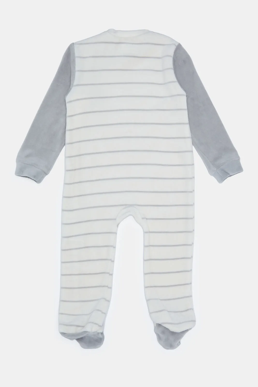 Baby White And Grey Striped Sleepsuit