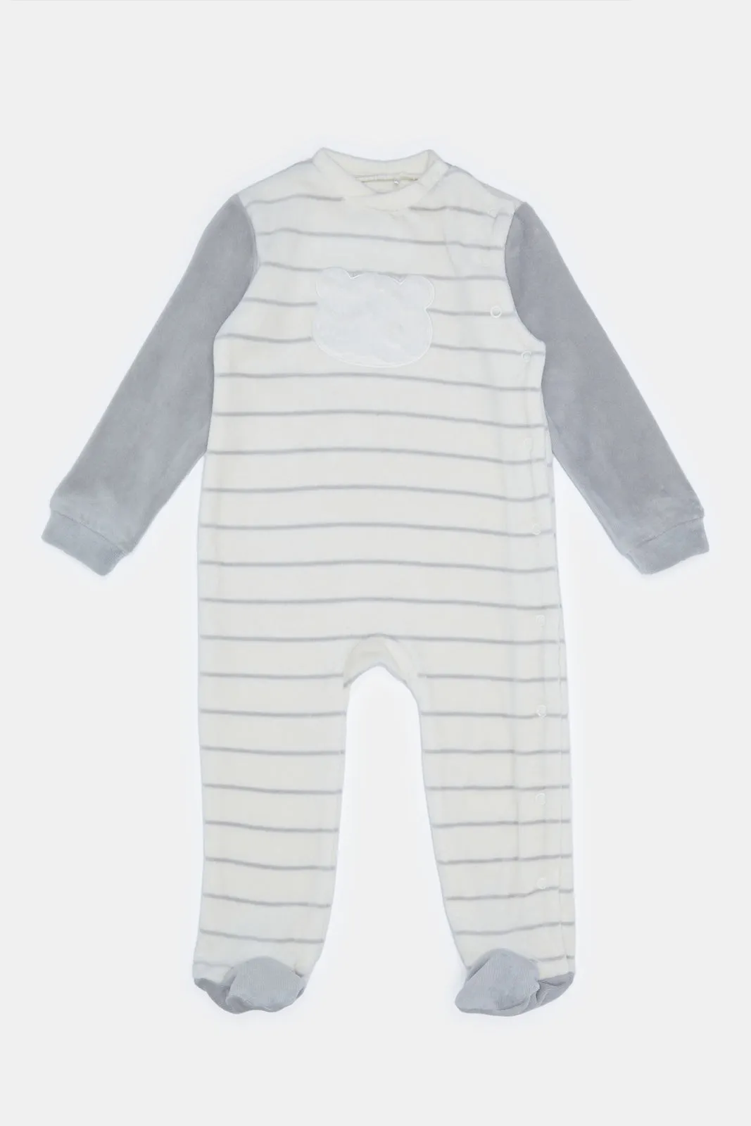 Baby White And Grey Striped Sleepsuit