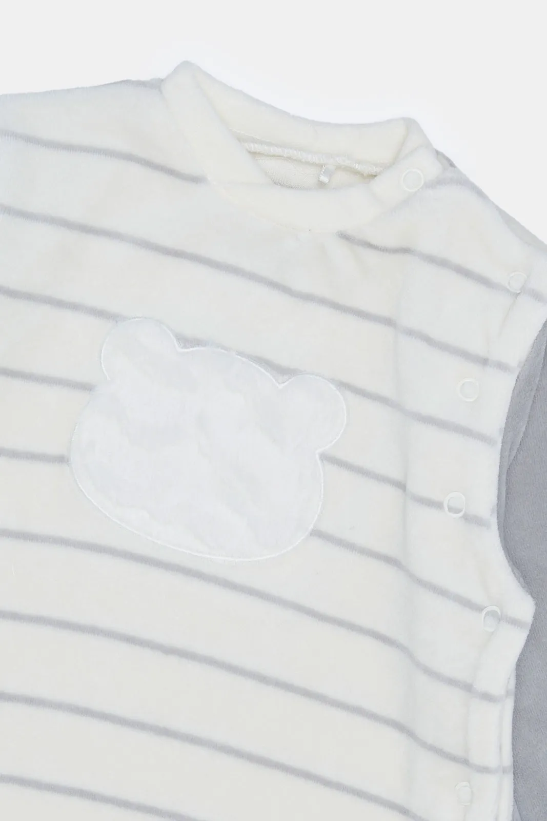 Baby White And Grey Striped Sleepsuit