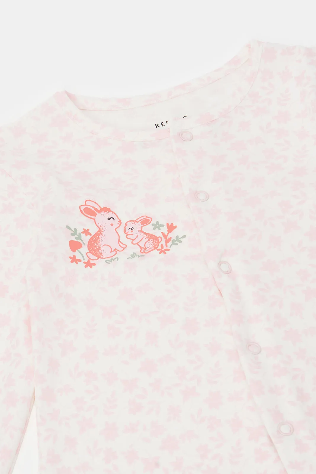 Baby White And Pink Printed Sleepsuit