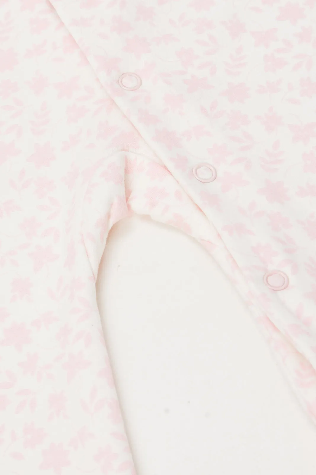 Baby White And Pink Printed Sleepsuit