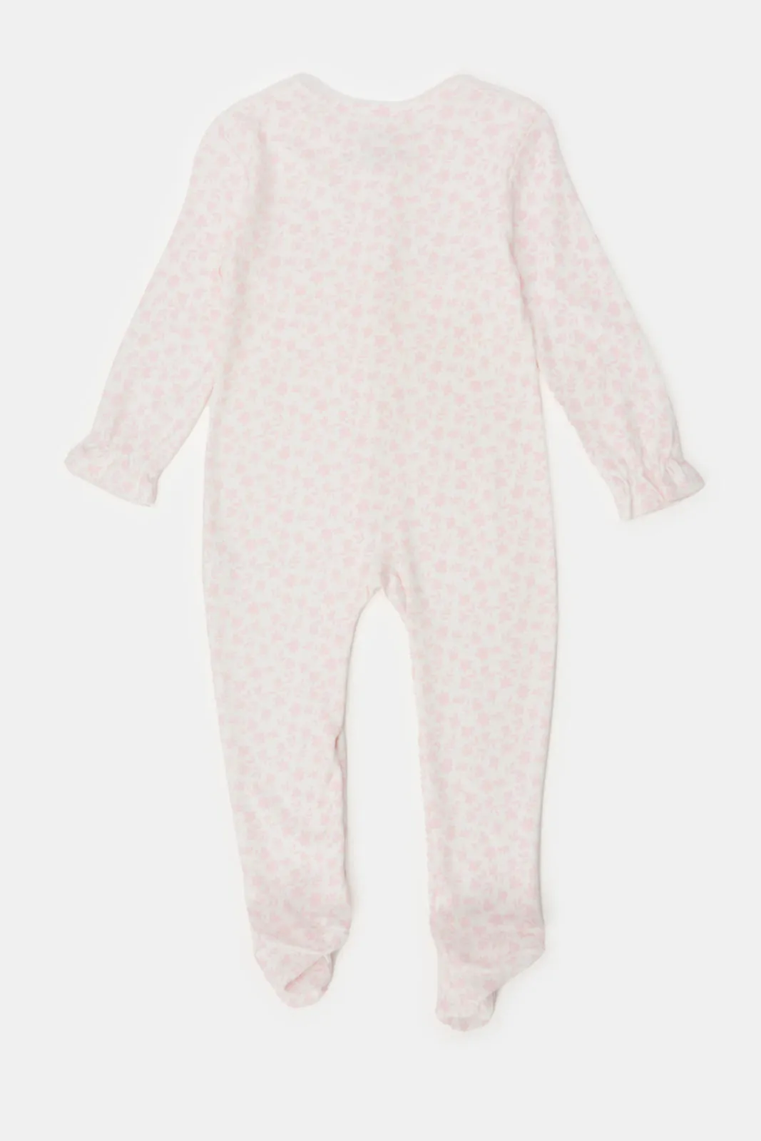 Baby White And Pink Printed Sleepsuit