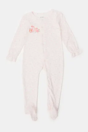 Baby White And Pink Printed Sleepsuit