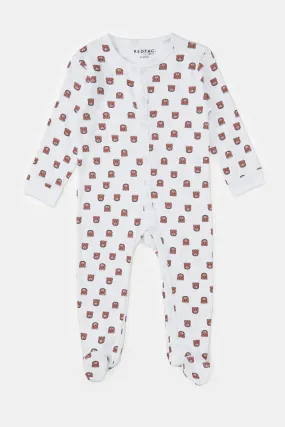 Baby White Bear Printed Sleepsuit