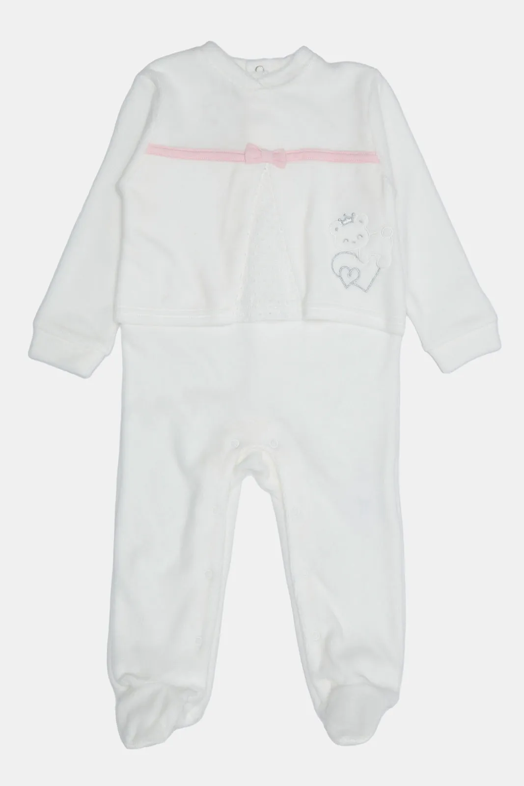 Baby White Embellished Sleepsuit