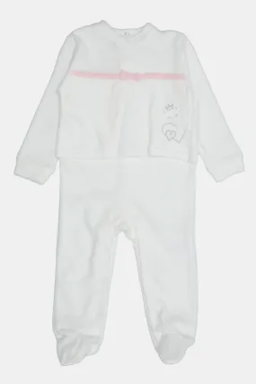 Baby White Embellished Sleepsuit