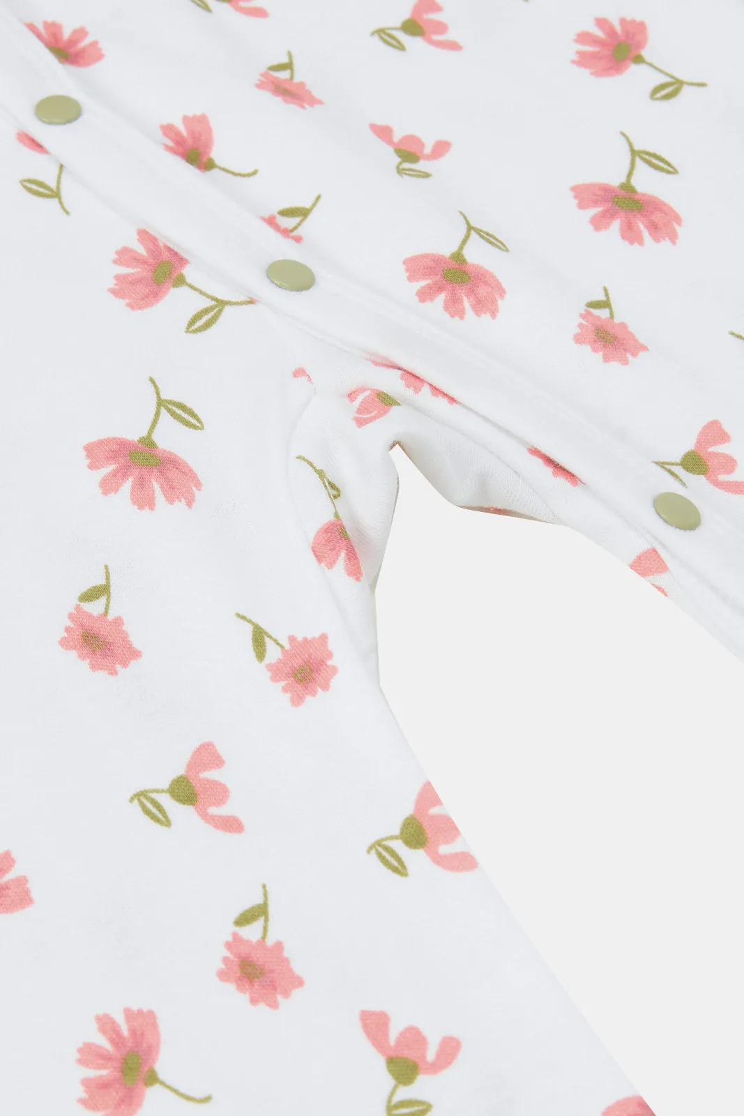 Baby White Floral Print Sleepsuit