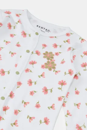 Baby White Floral Print Sleepsuit