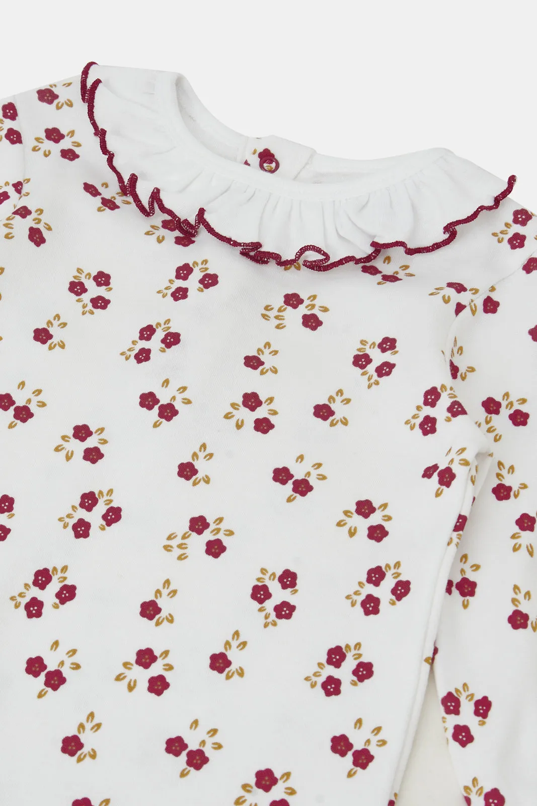 Baby White Floral Print Sleepsuit