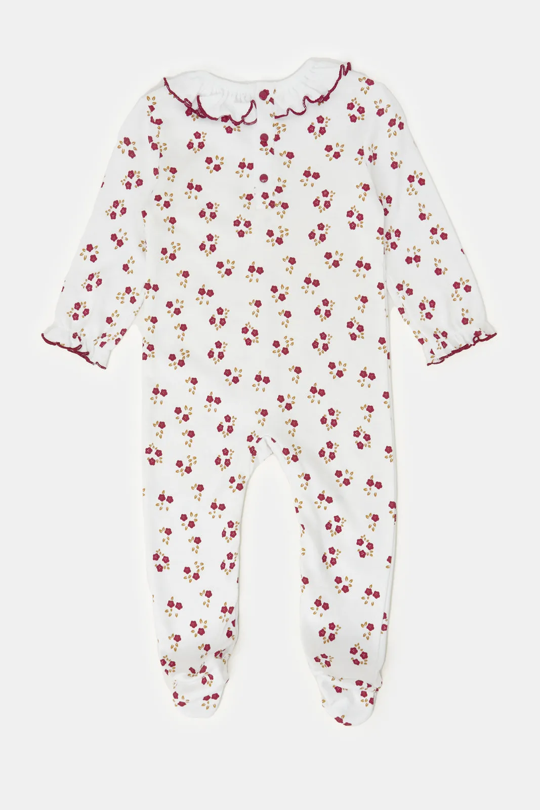Baby White Floral Print Sleepsuit