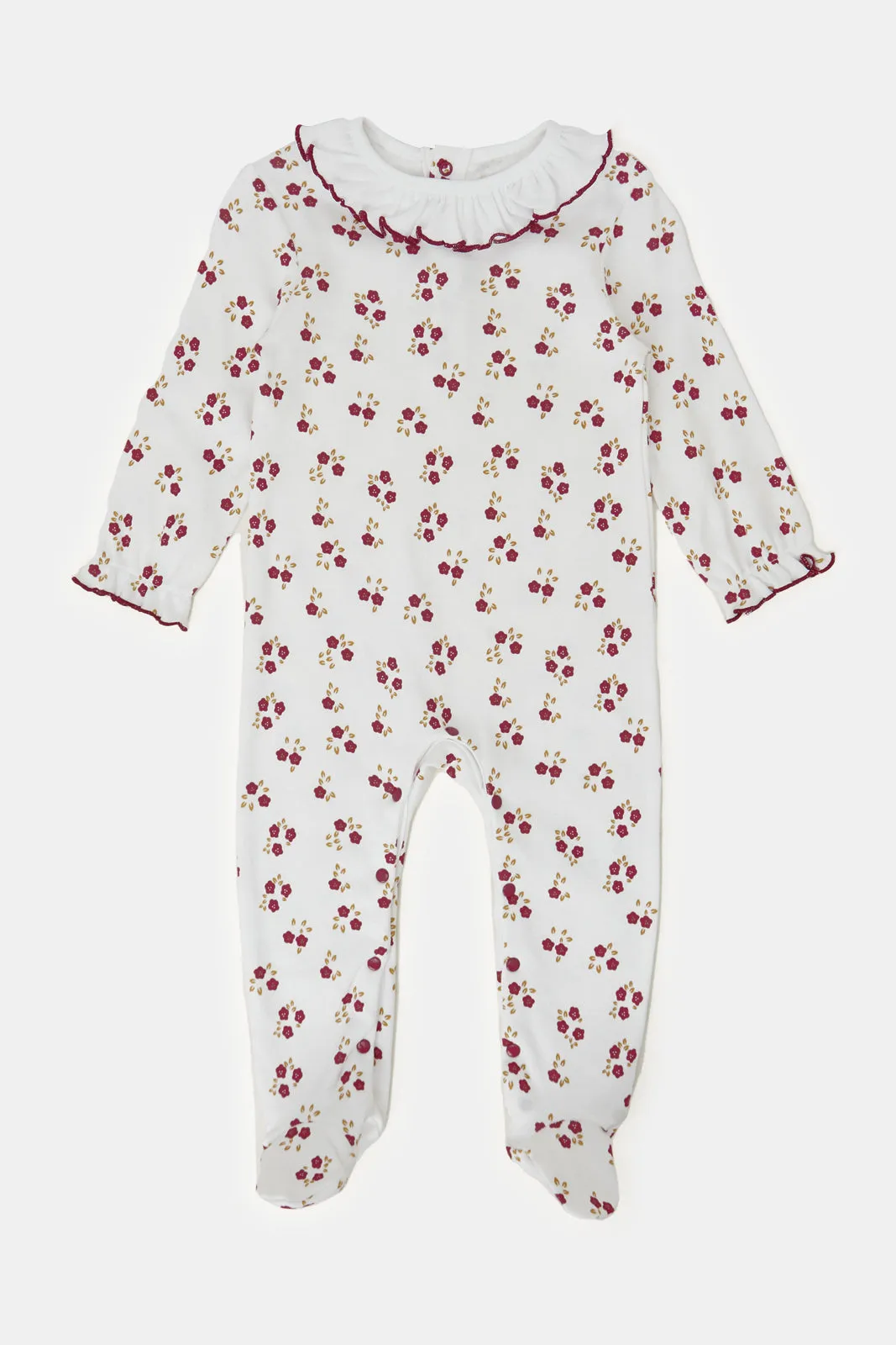 Baby White Floral Print Sleepsuit