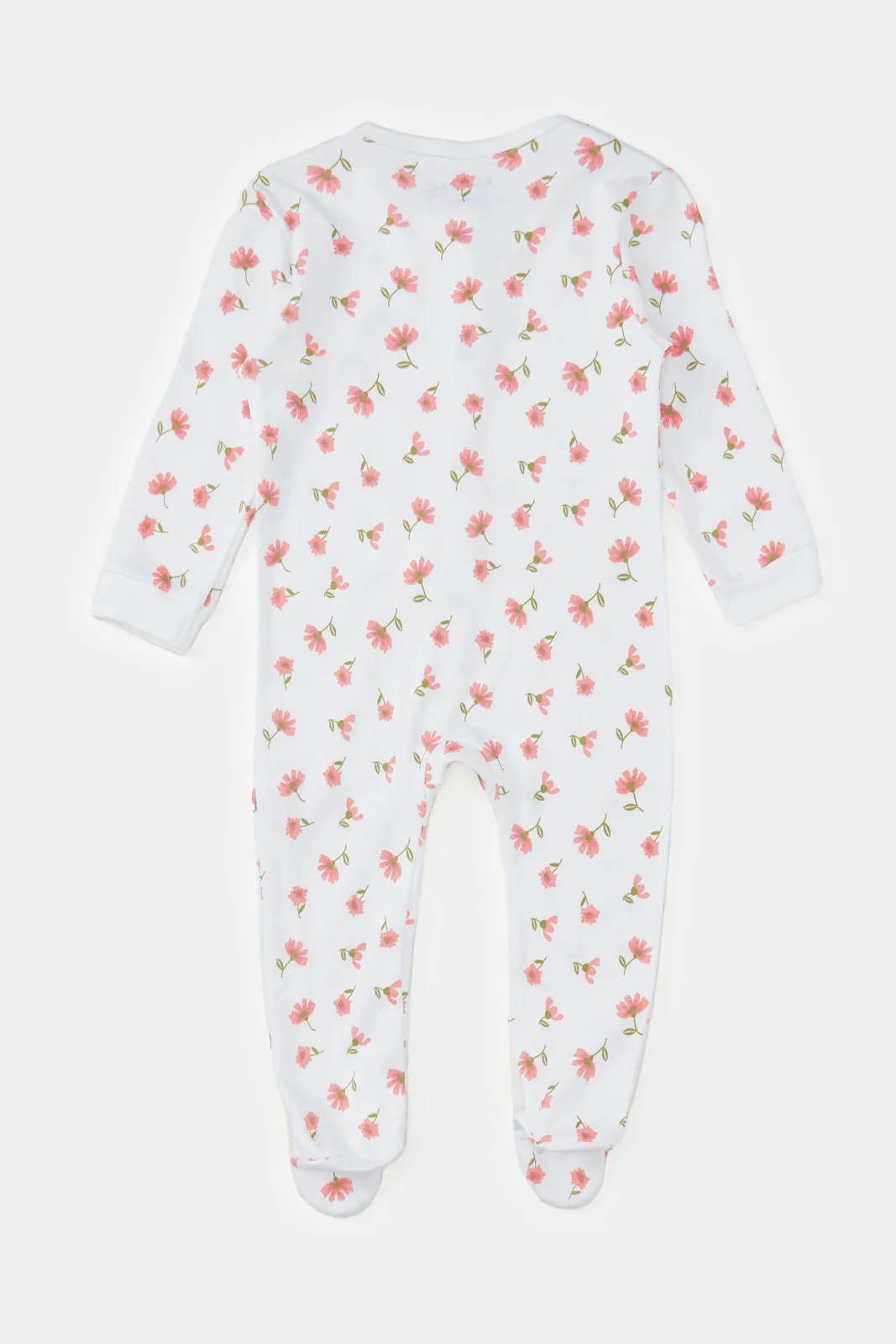 Baby White Floral Print Sleepsuit
