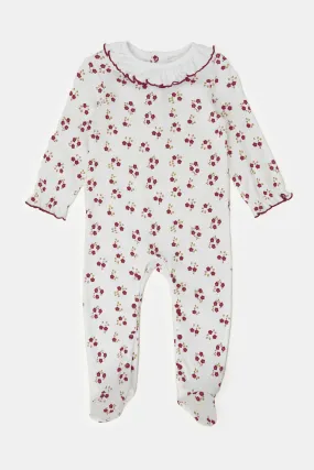Baby White Floral Print Sleepsuit