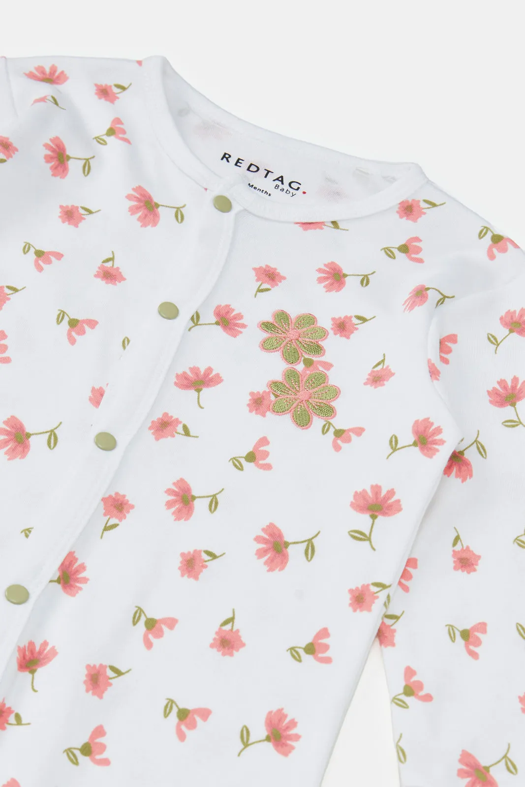Baby White Floral Print Sleepsuit
