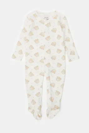 Baby White Printed Sleepsuit