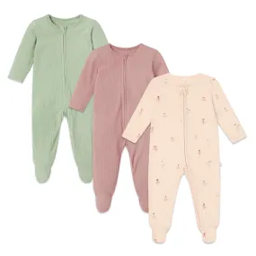 Ballerina & Ribbed Clever Zip Baby Pajamas 3 Pack