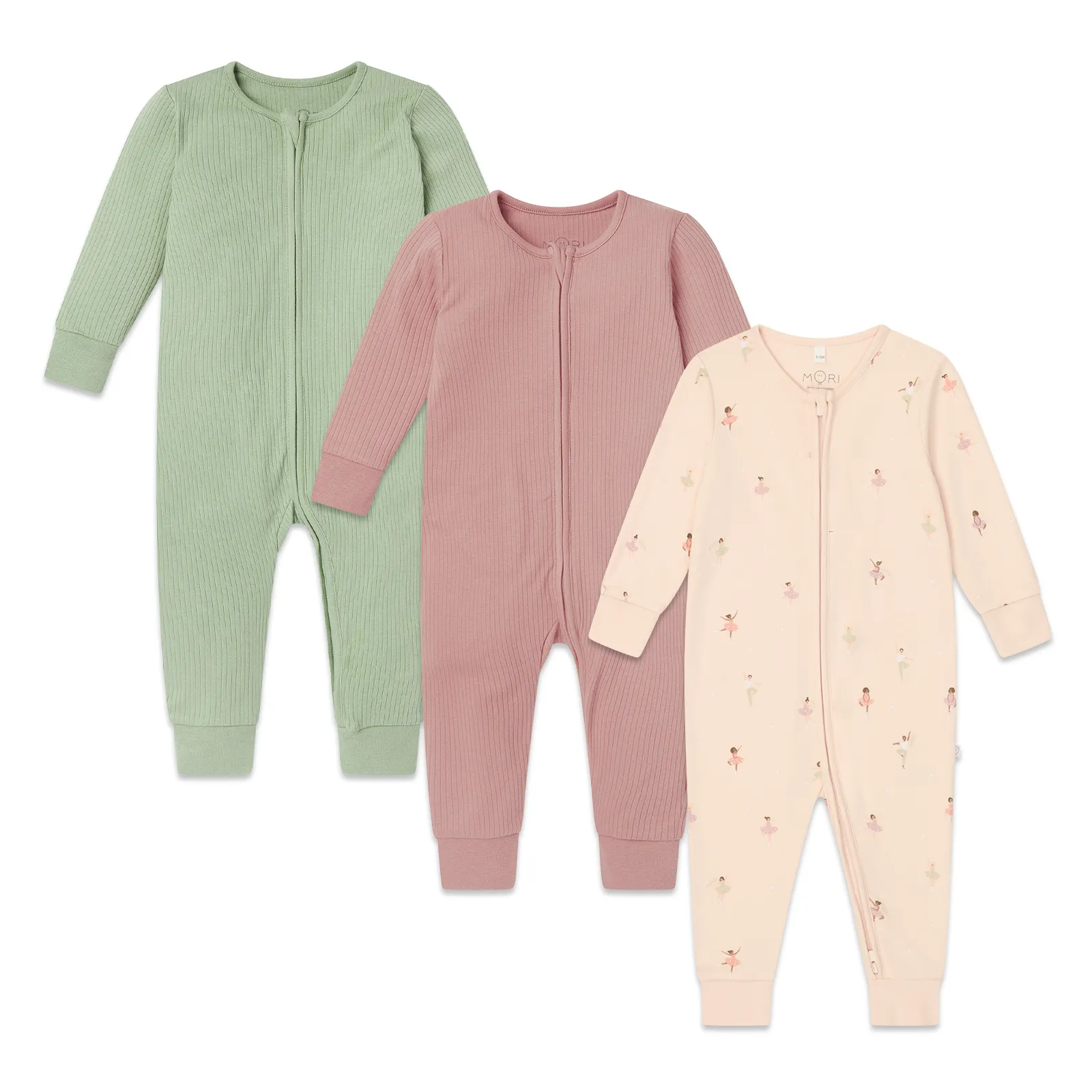 Ballerina & Ribbed Clever Zip Snug Fit Pajamas 3 Pack