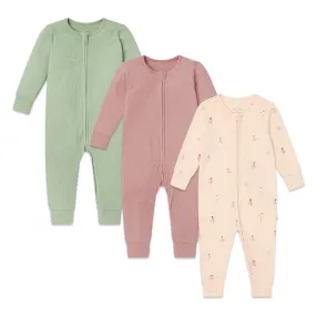 Ballerina & Ribbed Clever Zip Snug Fit Pajamas 3 Pack
