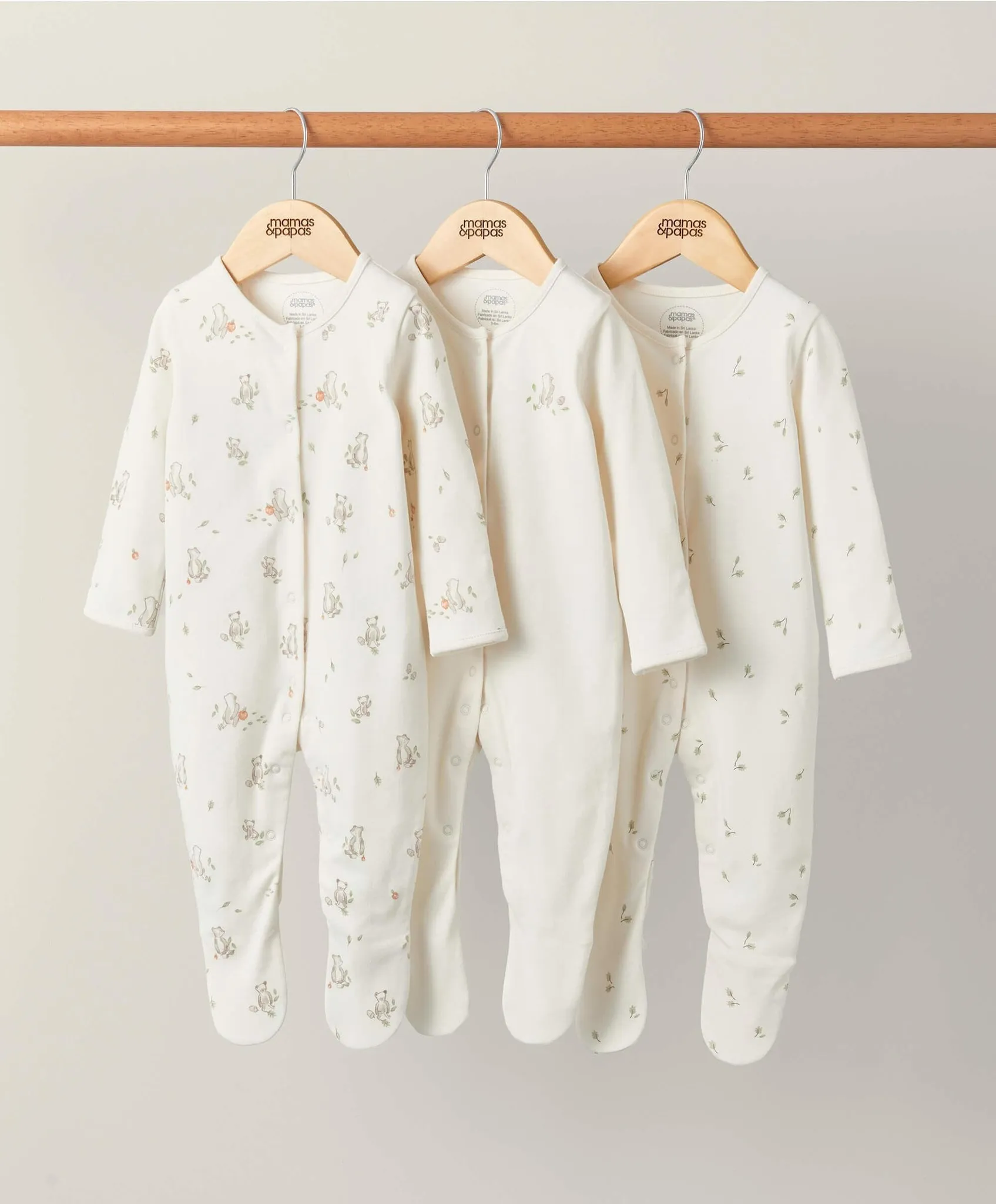 Bear Sleepsuits (Set of 3) - Sand
