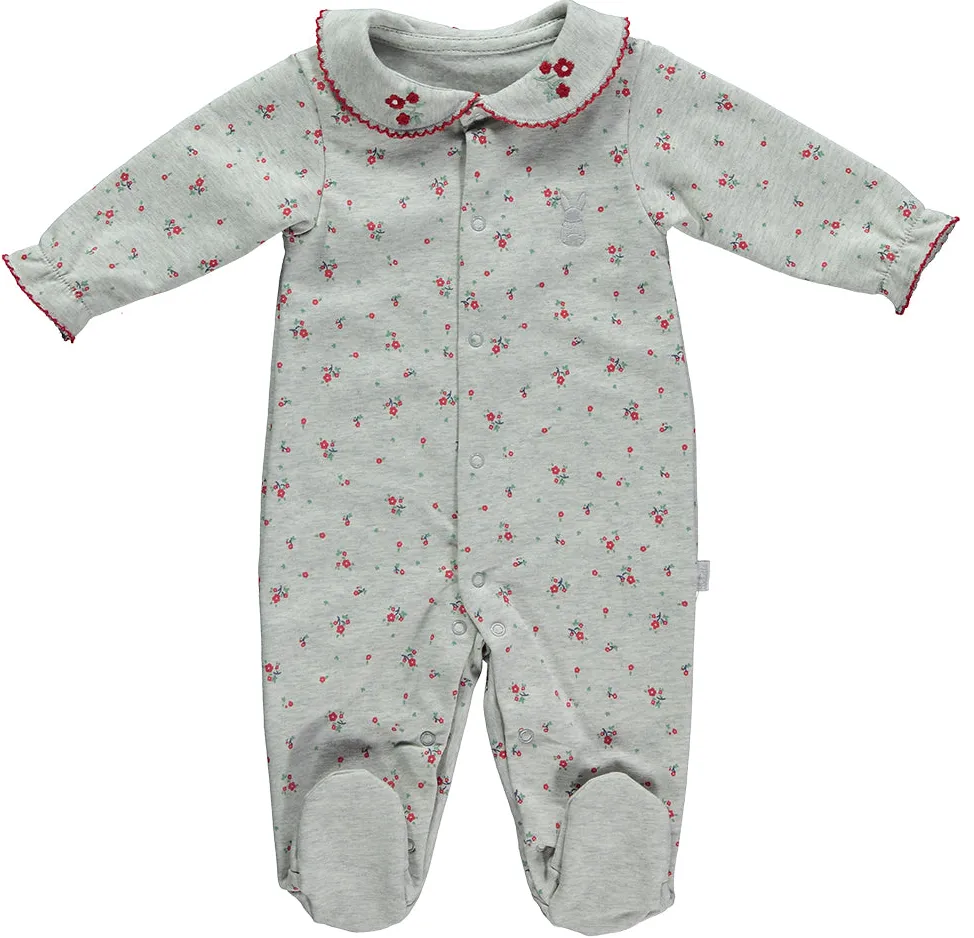 Bebetto Cotton Sleepsuit Grey Floral (0-9mths)