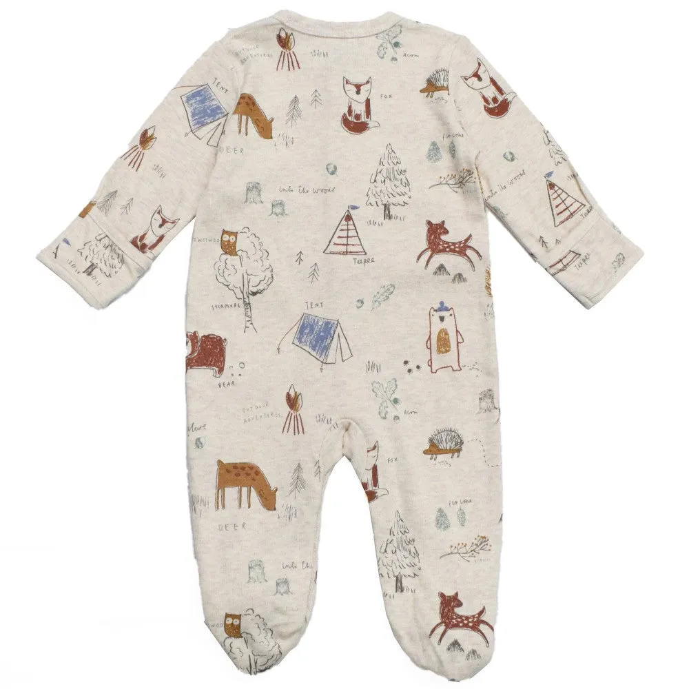 Beige Out Door Adventures Theme Footsie With Folded Mittens- Pack Of 3