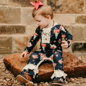 Black Floral Skull Long Sleeve Romper Baby (0M-2T)