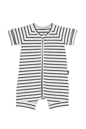 Bonds Short Sleeve Zip Wondersuit Romper - Black & White Stripe