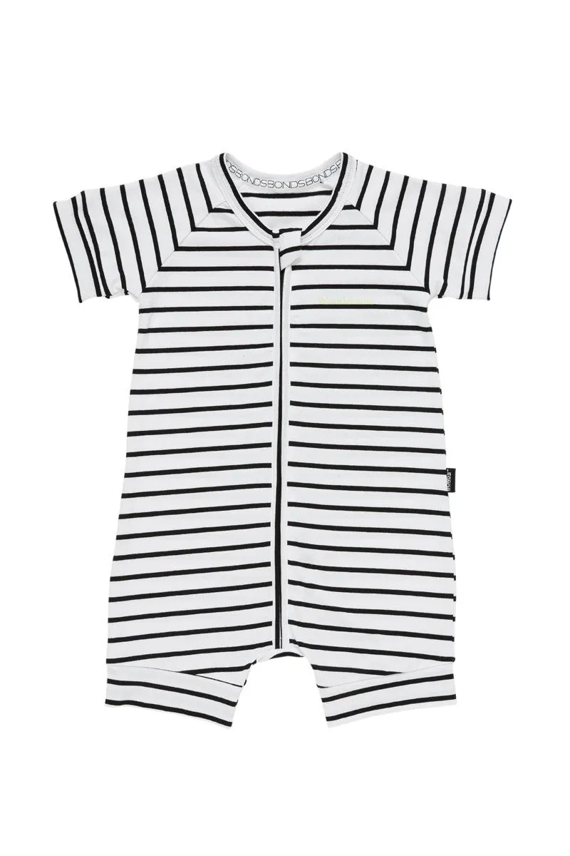 Bonds Short Sleeve Zip Wondersuit Romper - Black & White Stripe