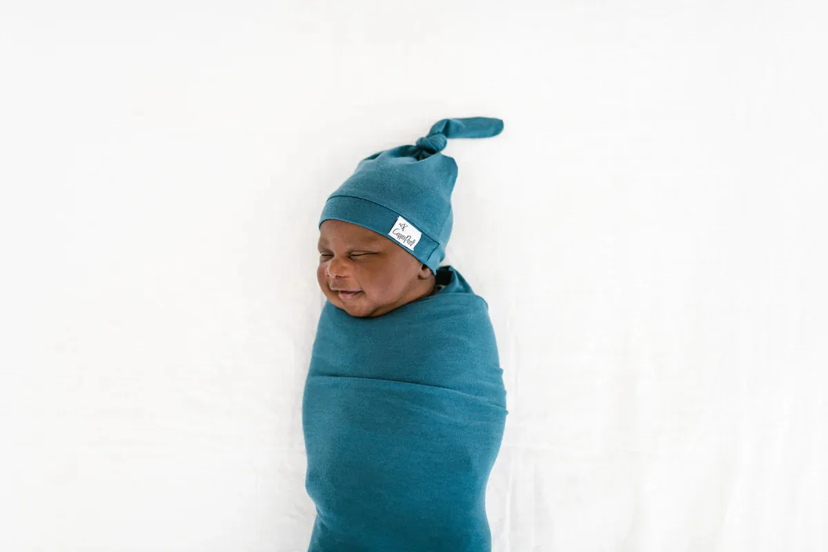 Copper Pearl Newborn Top Knot Hat | Steel