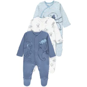 DISNEY ANIMALS Dumbo 3pk Blue Sleepsuits