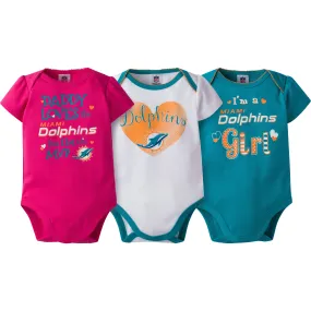 Dolphins Girls 3 Pack Short Sleeved Onesies