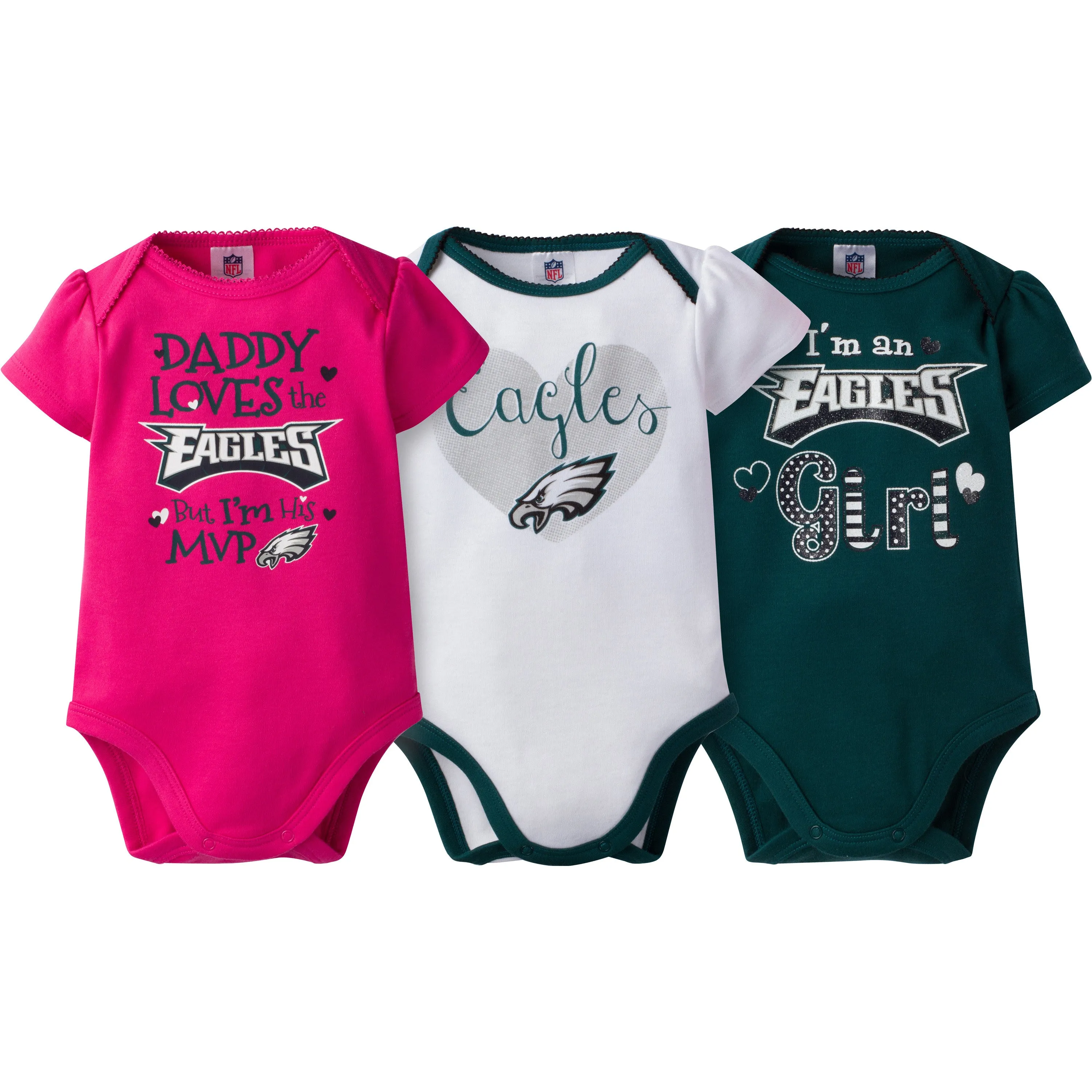 Eagles Girls 3 Pack Short Sleeved Onesies