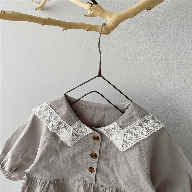 Elegant Lace Collar One Piece Baby Romper 7M-24M