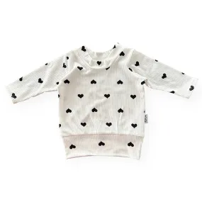 Flipped Black Hearts on White Ribbed Lounge Top