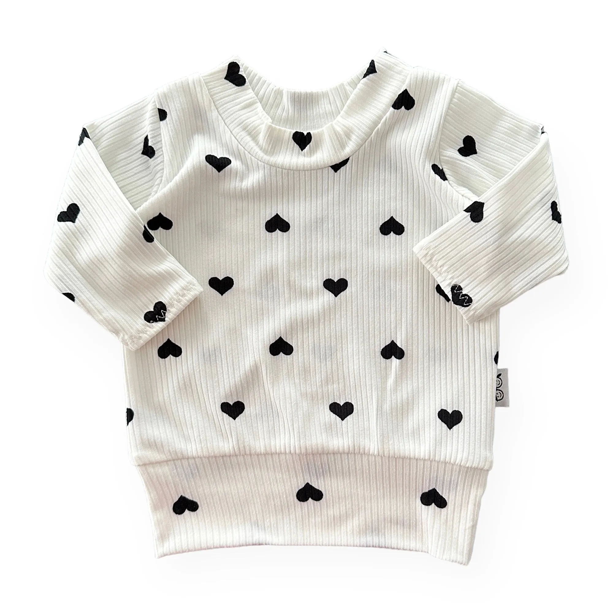 Flipped Black Hearts on White Ribbed Lounge Top
