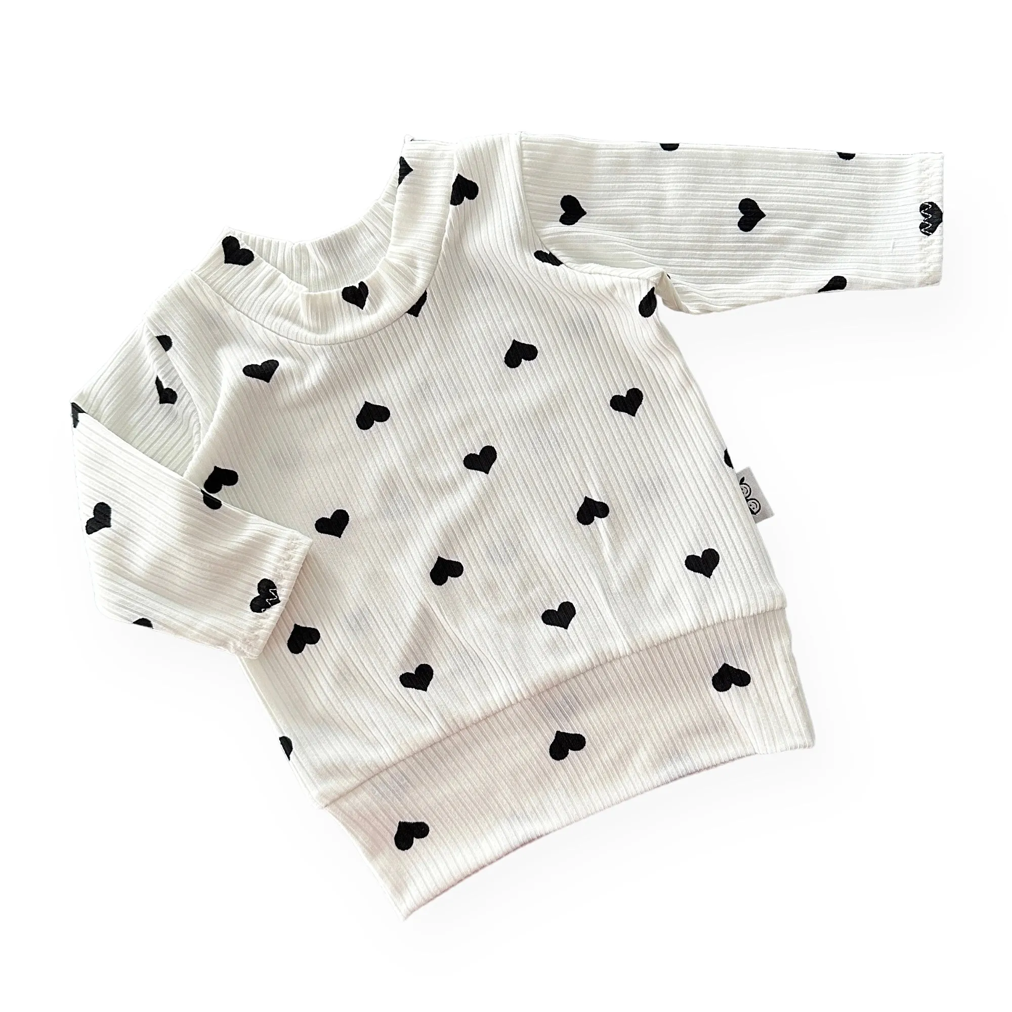 Flipped Black Hearts on White Ribbed Lounge Top
