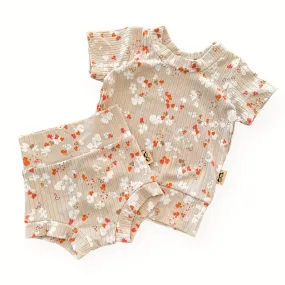 Floral Latte Ribbed Summer Lounge Set