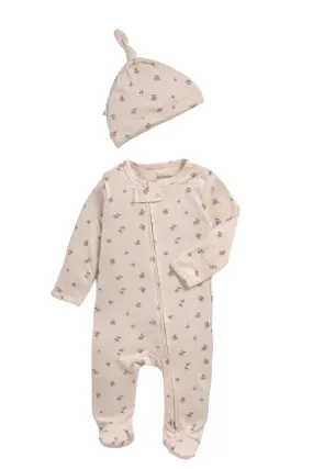 Full sleeve light greyish pink zipper sleepsuit with cap for baby