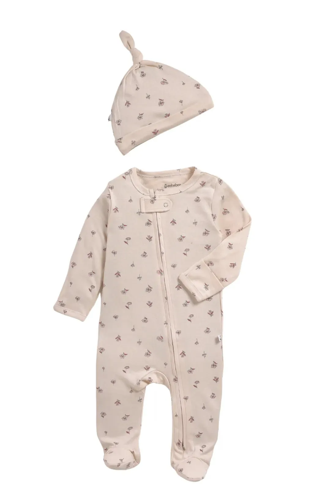 Full sleeve light greyish pink zipper sleepsuit with cap for baby