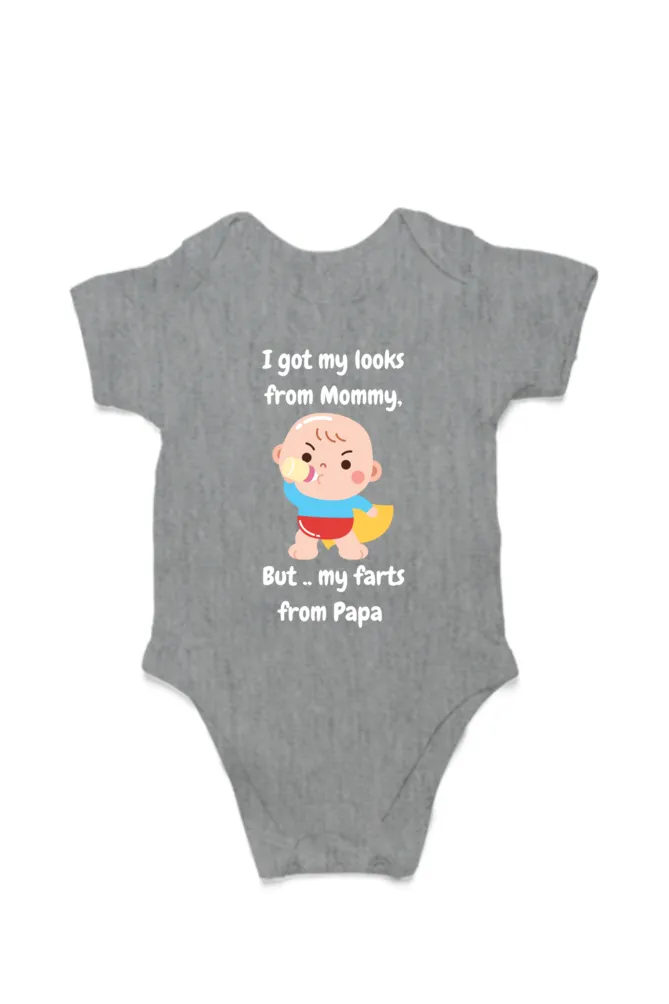 Funny Baby Boy Rompers - Mommy’s Looks, Daddy’s Farts – A Perfect Combo! (White Font)