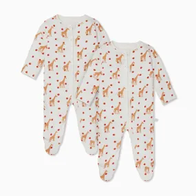 Giraffe Zip-Up Sleepsuit Twin Set