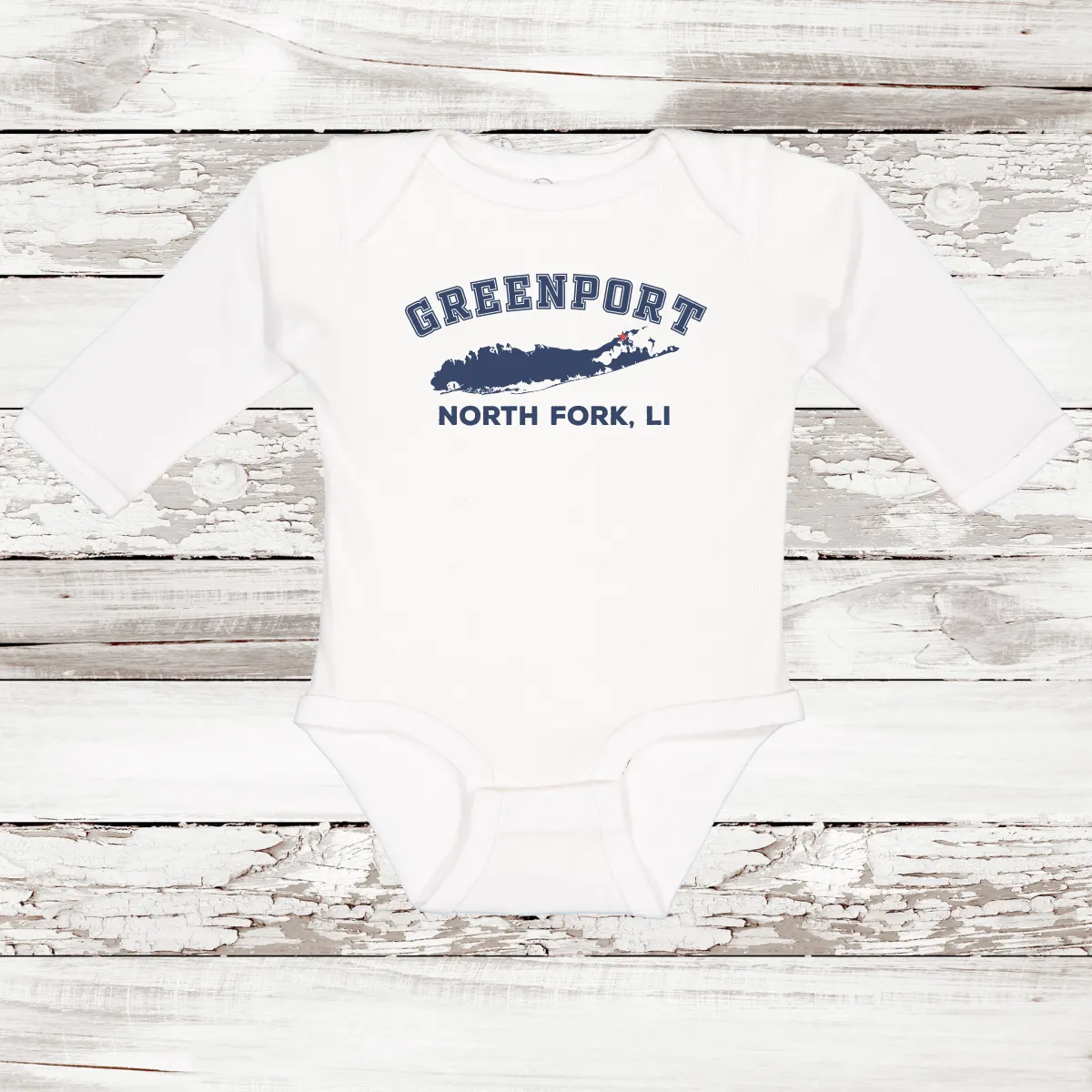 Greenport North Fork Long Sleeve Baby Onesie | Classic Colors