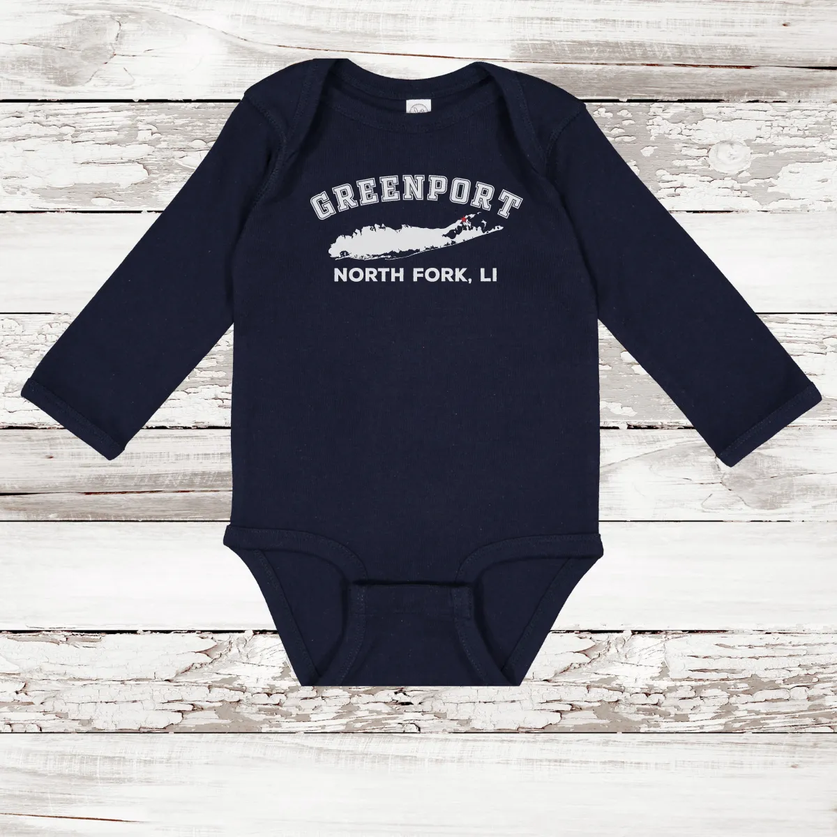 Greenport North Fork Long Sleeve Baby Onesie | Classic Colors