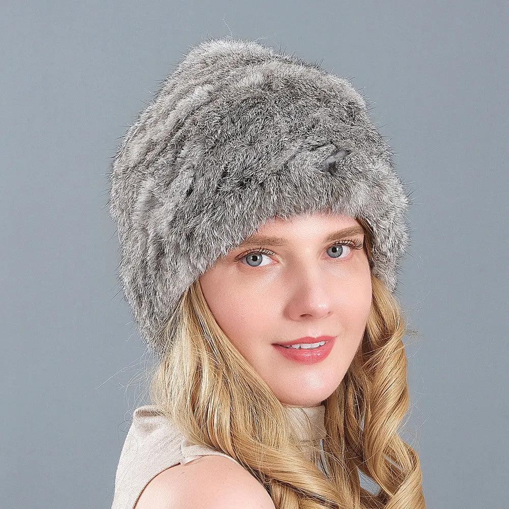 Hand-knitted Rabbit Fur Hat