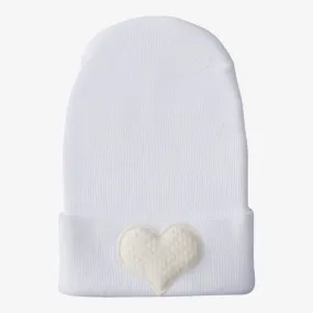 Hospital Hat With Fuzzy Decal - Ivory Heart