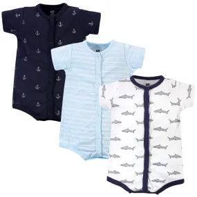 Hudson Baby Cotton Rompers, Gray Shark