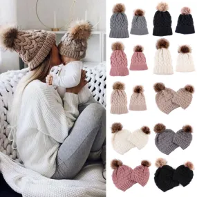 Infant Baby Boy Girl & Mom Winter Knit Warm Soft Beanie Hat