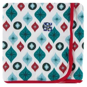 KicKee Pants Holiday Print Swaddling Blanket in Natural Vintage Ornaments
