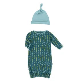KicKee Pants - Layette Gown with Knot Hat Oasis Worms