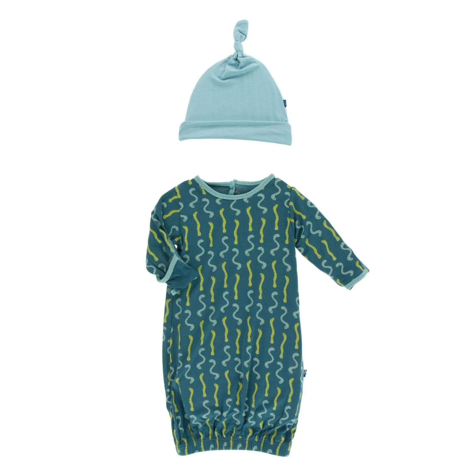 KicKee Pants - Layette Gown with Knot Hat Oasis Worms